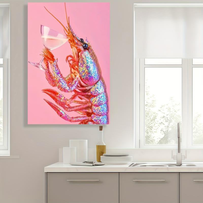 2D Flat, 2D Flat, A Vibrant Canvas Poster Featuring a Crayfish And Champagne, Perfect for Modern Wall Decor in Various Spaces Such As Your Home, Bedroom, Living Room, Kitchen, Bathroom, Or Office
