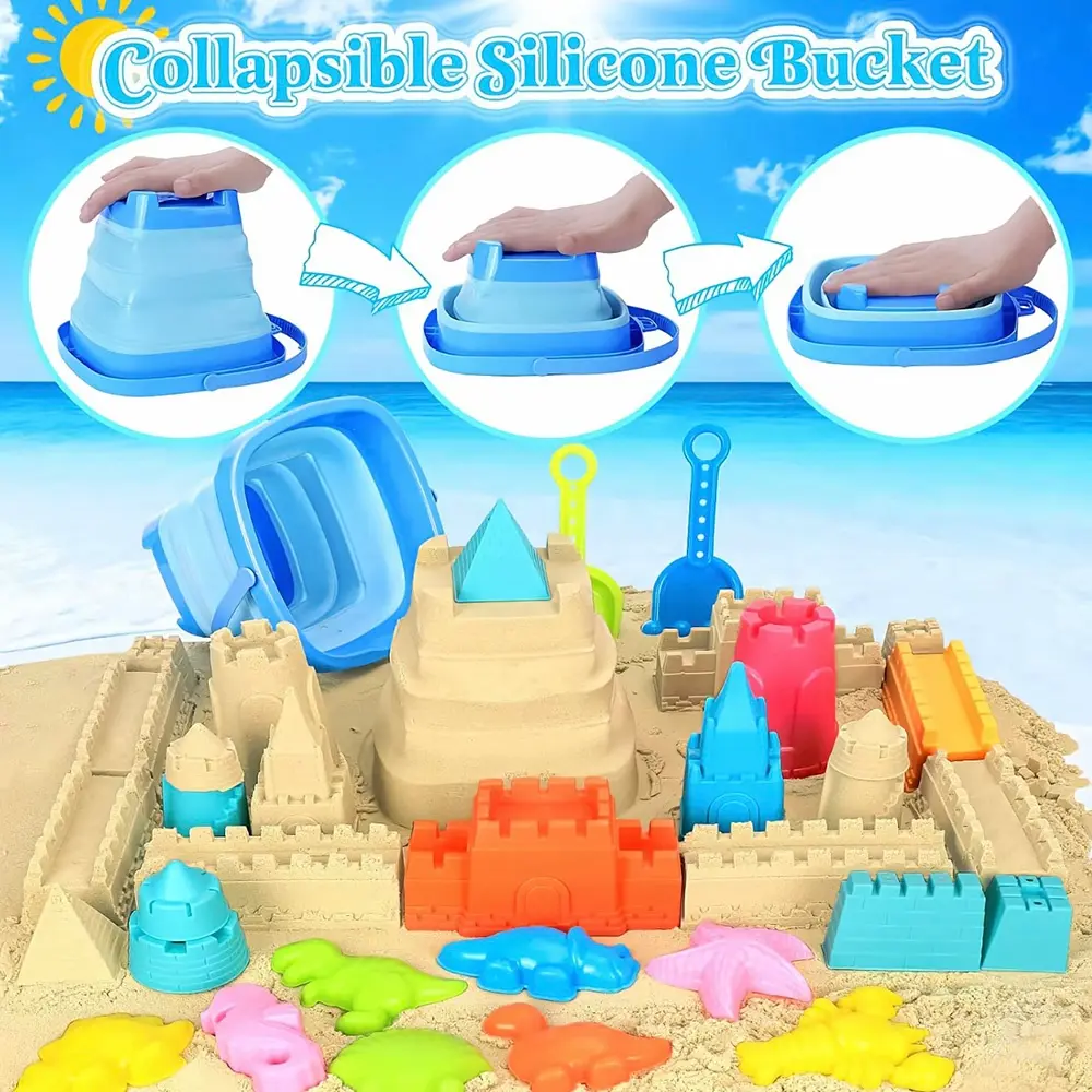 22pcs Must Have Beach Essential Foldable Sandbox Building Kit Creative Construction Toy Set for Kids Outdoor Sand Play Easy To Fold Carry and Store Great for Family Summer Trips Fun Activity