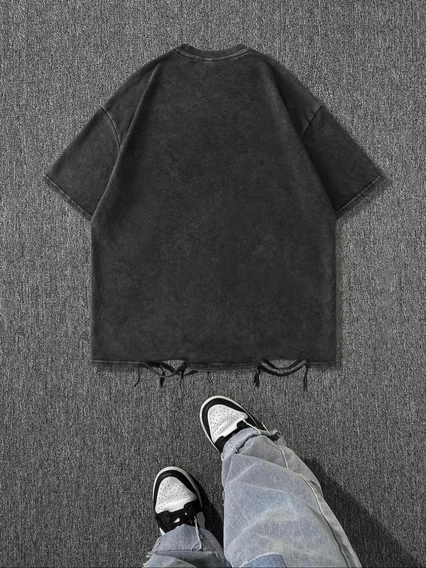 Vintage Print Men's Washed Cotton T-Shirt, Retro Style Distressed Tee for Casual Wear, Soft Comfortable Cotton Fabric