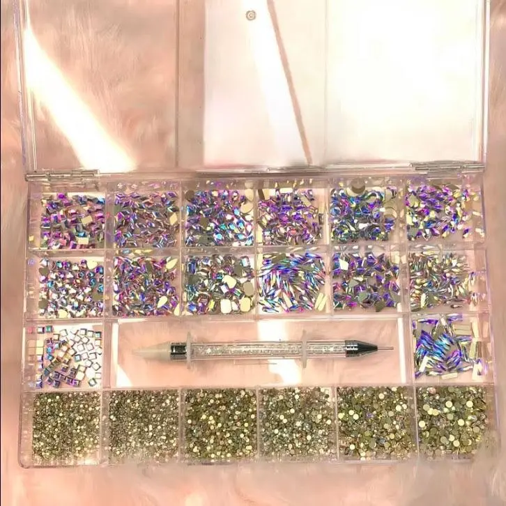 [AB Iridescent gold-back] K9 Cryustal Rhinestones set - 21 cells - 12 big shapes and 7 round shapes rhinestonesz