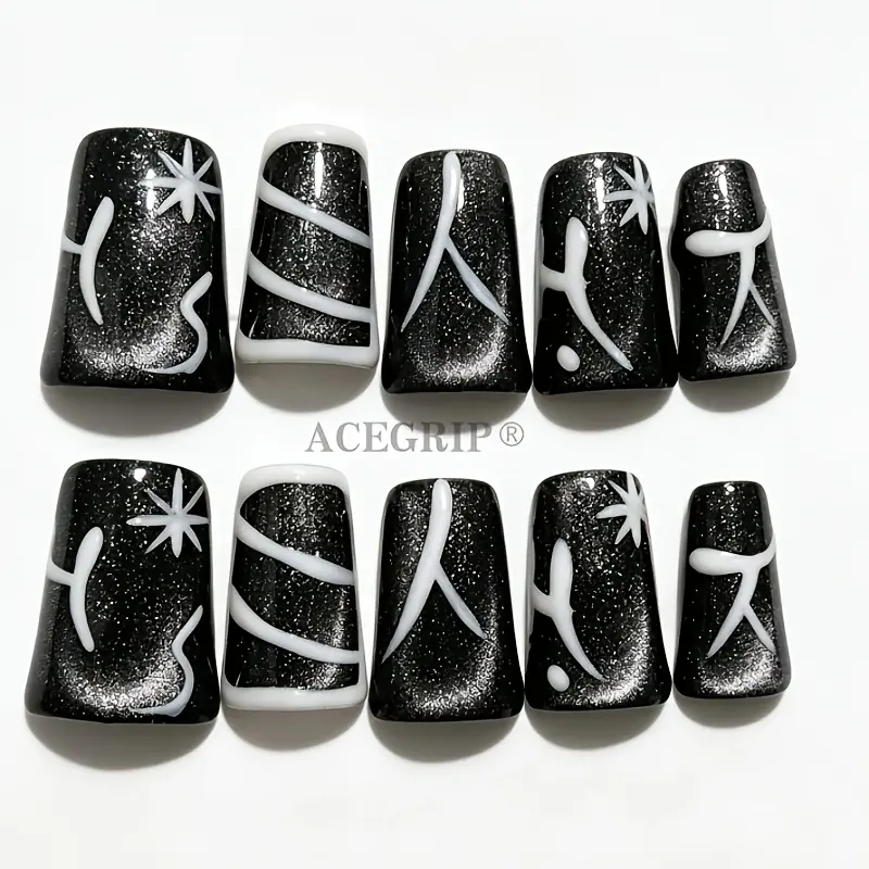Pack of 10 pieces of pure hand pressure reusable fake nails, almond type, long style, suitable for all women and women's daily wear, exhibition