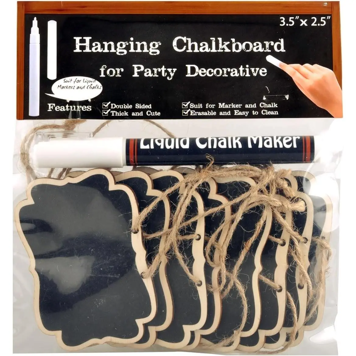 Mini Erasable Chalkboards, Double Sided Blackboard with  String for Markers & Chalks, Message Board Signs,  Labels, Wedding Parties, Pack of 12