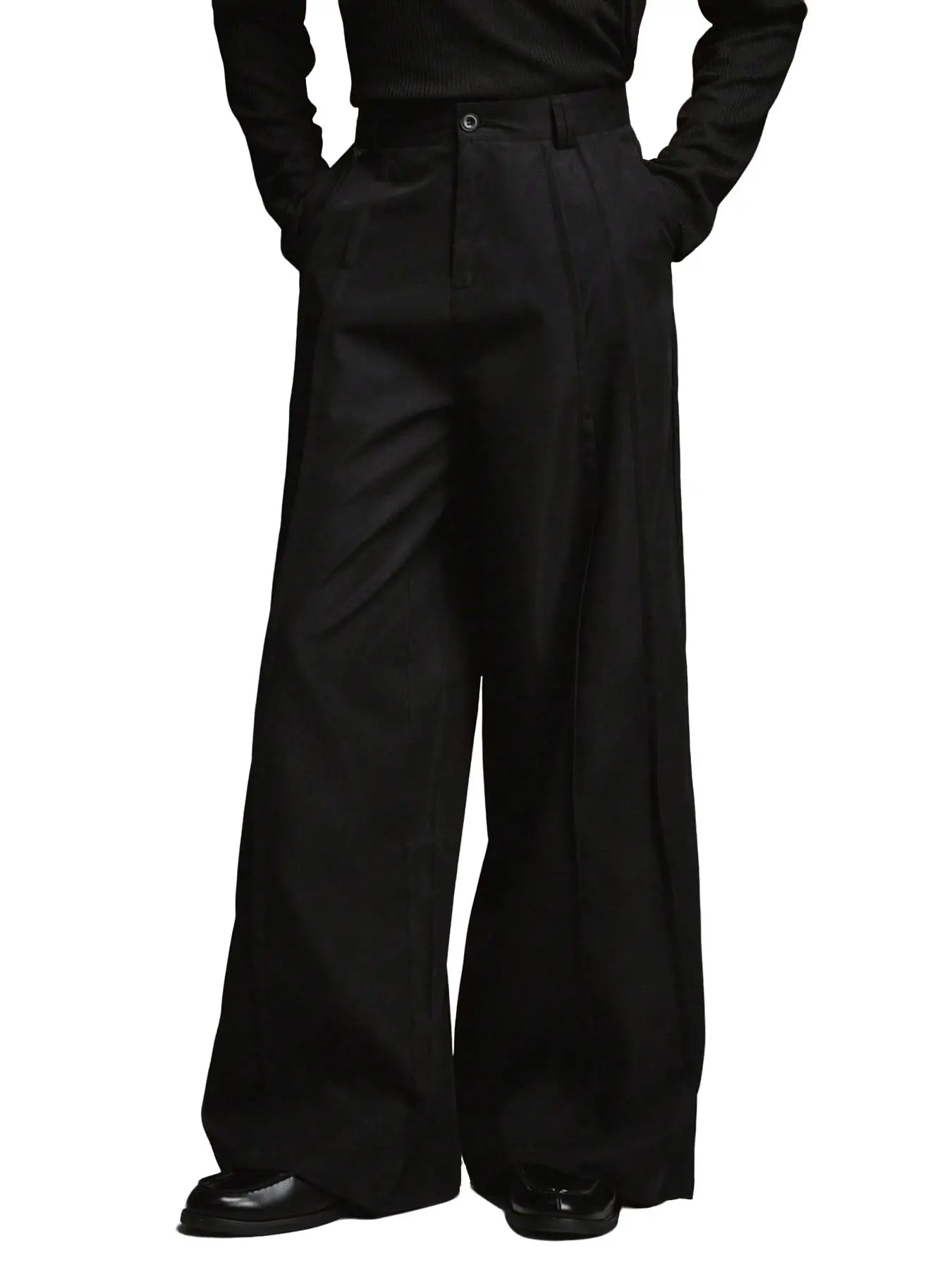 Men's High-Waisted Wide-Leg Loose Pants, Tailored Pleated Design, Flattering Leg Shape, Office Wear Long Trousers