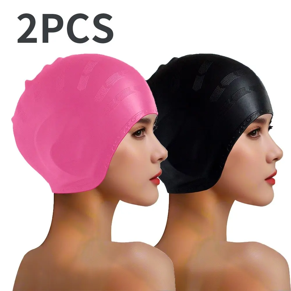 2-Pack Large Silicone Swim Caps, Women's Long Hair Swim Cap, Men's Ear Protection Swim Cap, Unisex Swimming Training Gear, Swim Hat
