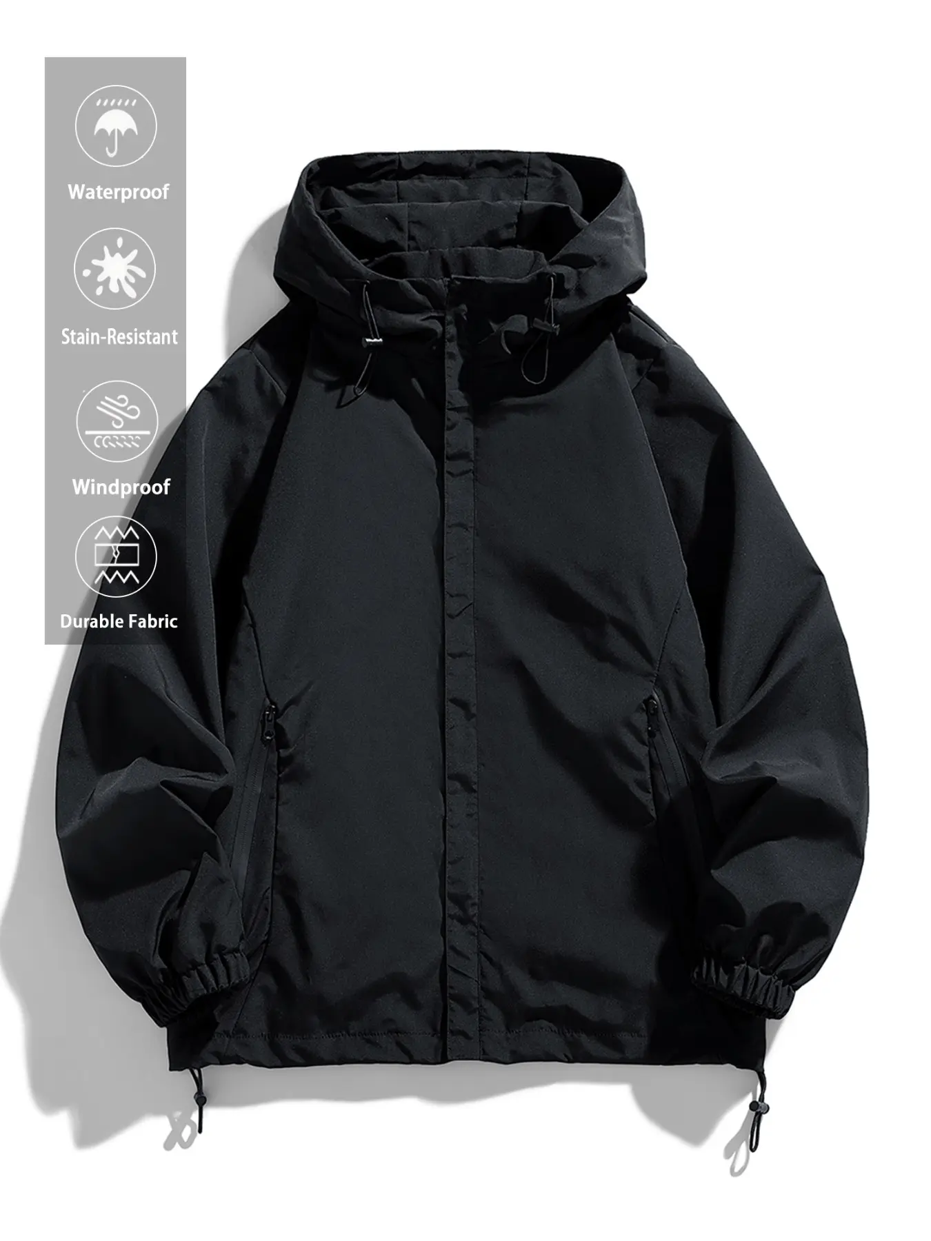 Men's Loose Fit Long Sleeve Windbreaker Jacket, Functional Outdoor Coat, Simple Streetwear Top, Trendy Casual Outerwear for Men
