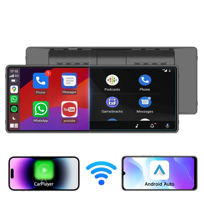 10.26 Inch Carplay Display Screen, Touchscreen, Car Video Player, with Mirror Link/Backup Camera/Bluetooth/GPS Navigation/AUX for All Vehicles  Android Auto Functionality, Rearview Camera Included