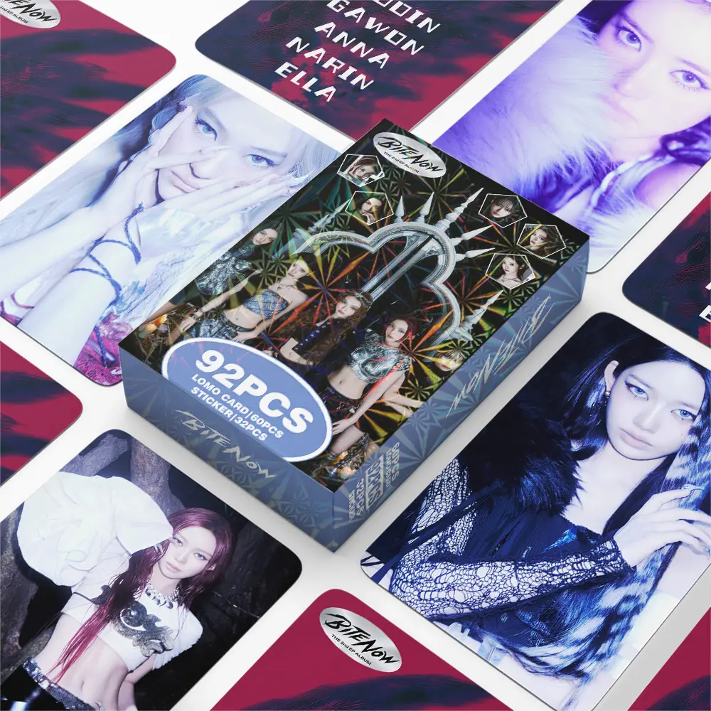 92 Pcs K-pop Girl Group MEOVV Lomo Cards, BITE NOW Themed 3-inch Collectible Photo Cards, Concept Photocards & Decorative Stickers