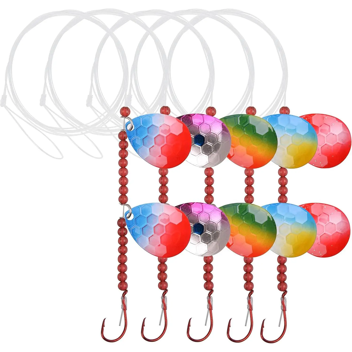 Walleye Spinner  Kit, 5 Pack Crawler Harness Walleye  Pre-Rigged Live  Rigs Colorado Spinner  Beads Octopus Hook Freshwater Walleye Fishing Lure Rigs