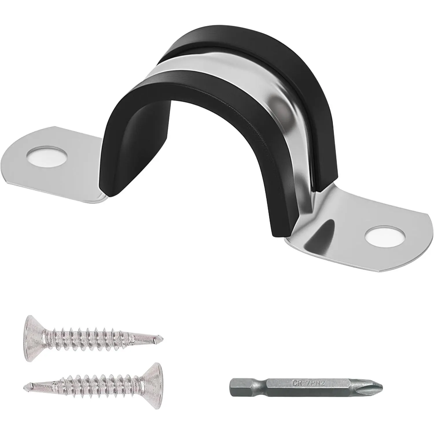 Pipe Clamps NPS 1/2 Inches (Φ22MM) - 304 Stainless Steel & Rubber Lining 10 Pack