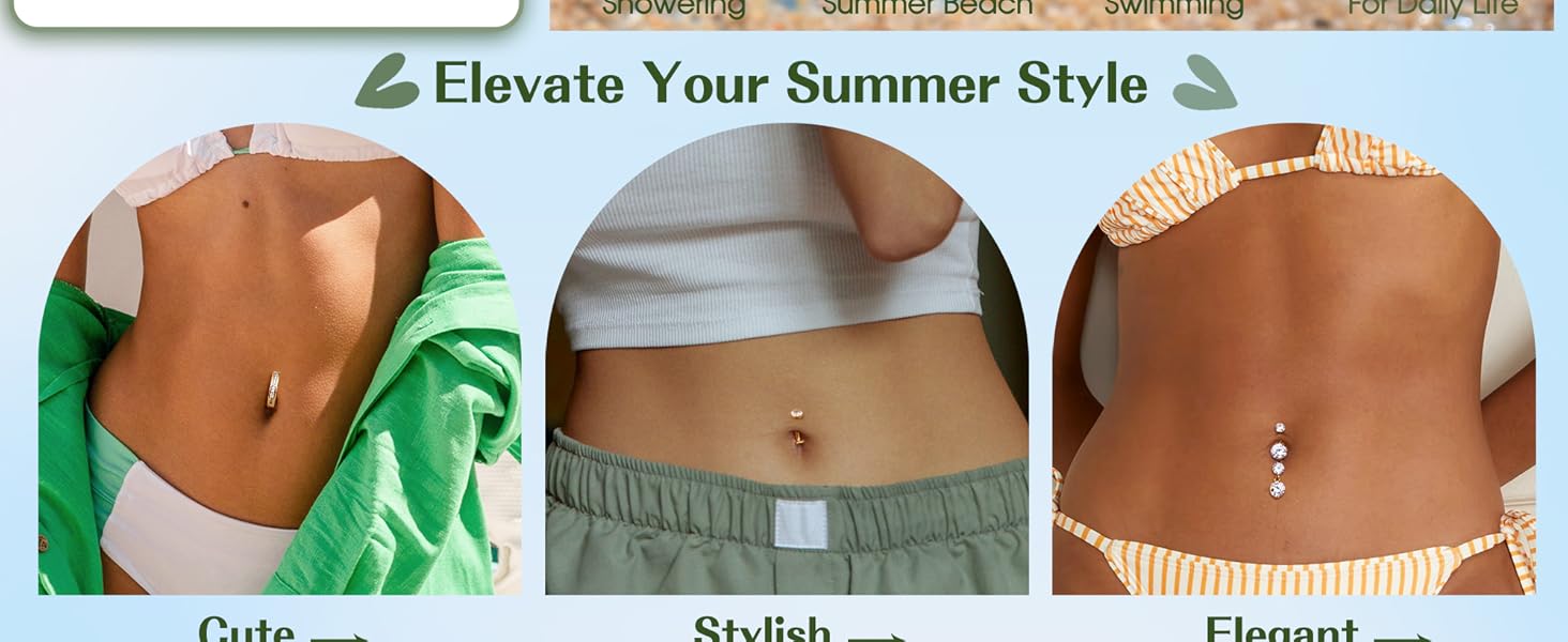 LOLIAS 5pcs Gold Belly Button Ring - 14G Surgical Stainless Steel Belly Rings Hypoallergenic Clicker Belly Button Piercings for Women CZ Dangle Belly Button Rings Navel Piercing Pack Silver/Gold