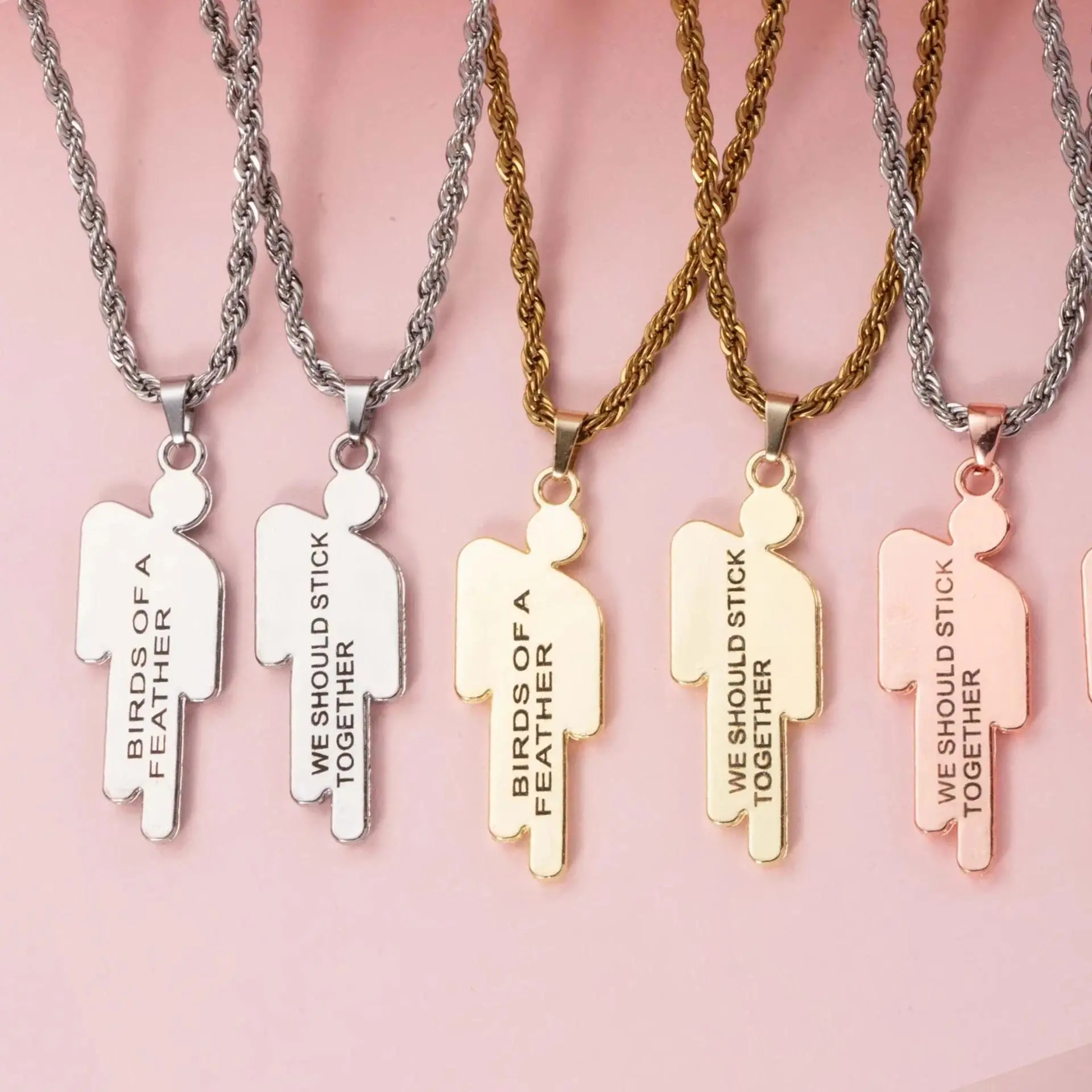 Hip Hop Stainless Steel double tilted head small character engraved pendant Necklace Street Fashion Couple Necklace gift ﻿