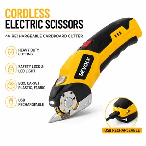 SEEVOLX Cordless Electric Scissors, Rechargeable Power Scissors with LED Light & Safety Lock, Heavy Duty Fabric, Cardboard & Packaging Cutter
