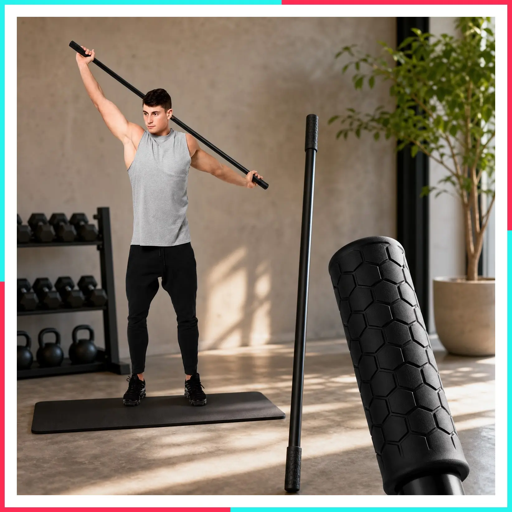 5ft Yoga Exercise Stick with Non-Slip Ends for Mobility, Pilates, Balance Pole and Stretch Bar - Stretching Equipment