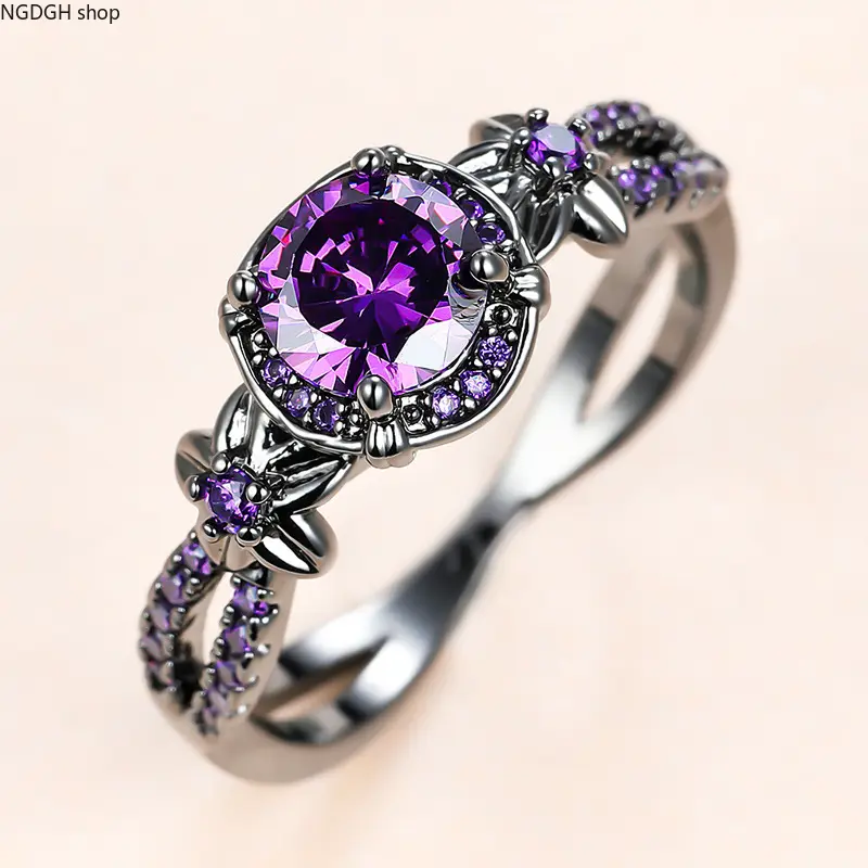 Vintage Gothic Statement Ring,Black Gunmetal Twist Floral Band,Multi‑Shade Simulated Birthstone Crystal Inlaid Ring,Exaggerated Sparkly Women’s Fashion Ring,Stylish Dark‑Aesthetic Accessory For Costume Party Dating Festival Everyday Outfit