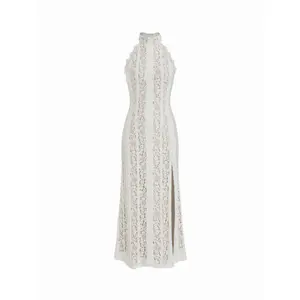 Cider Lace Stand Collar Scarf Neck Split Backless Maxi Dress Dealsforyou
