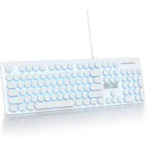 Retro Typewriter White Keyboard Full Size, 104  LED Backlit Wired Membrane Keyboard with Number Pad, Ultra Slim Quiet /Office  Keyboard for PC, Laptop, Desktop (White)