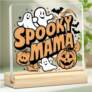 Spooky Mama Acrylic Halloween Sign, Ghost and Pumpkin Design, Fall Desk Decor, Candy Display, Teacher Gift, Christmas, Birthday Surprise