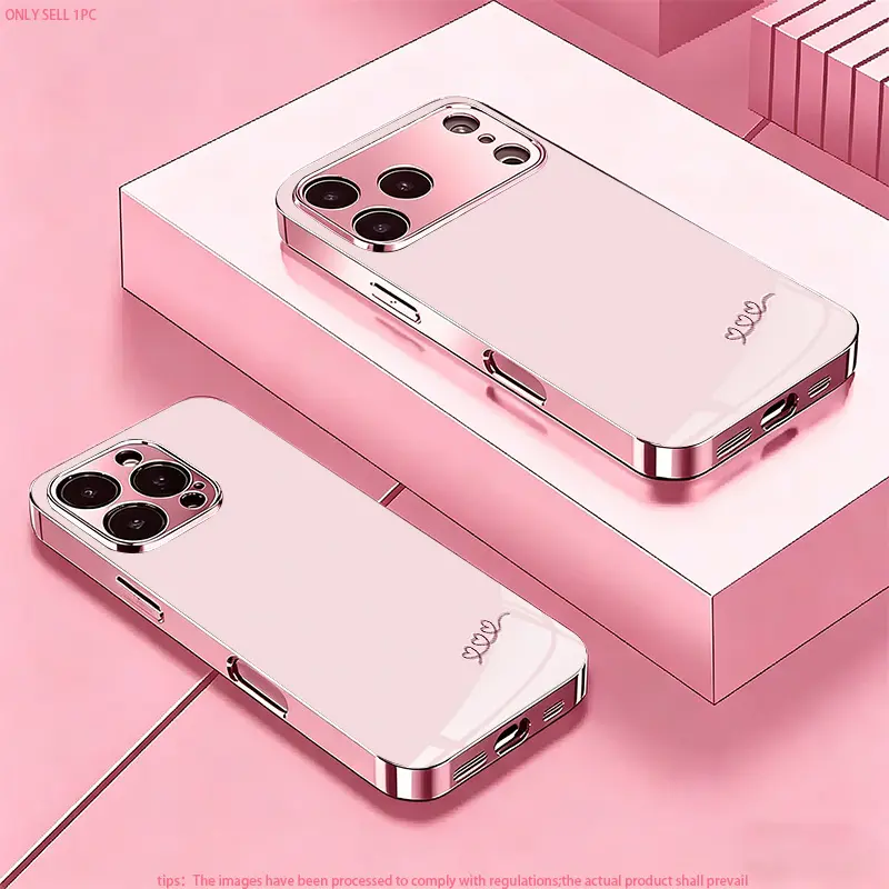 Minimalist lines with double hearts, light pink for a sophisticated look phone case Protection for iPhone 6/6S/7/8/SE (2020)/SE (2022)/6 Plus/6S Plus/7 Plus/8 Plus Luxury pink glass-textured phone case