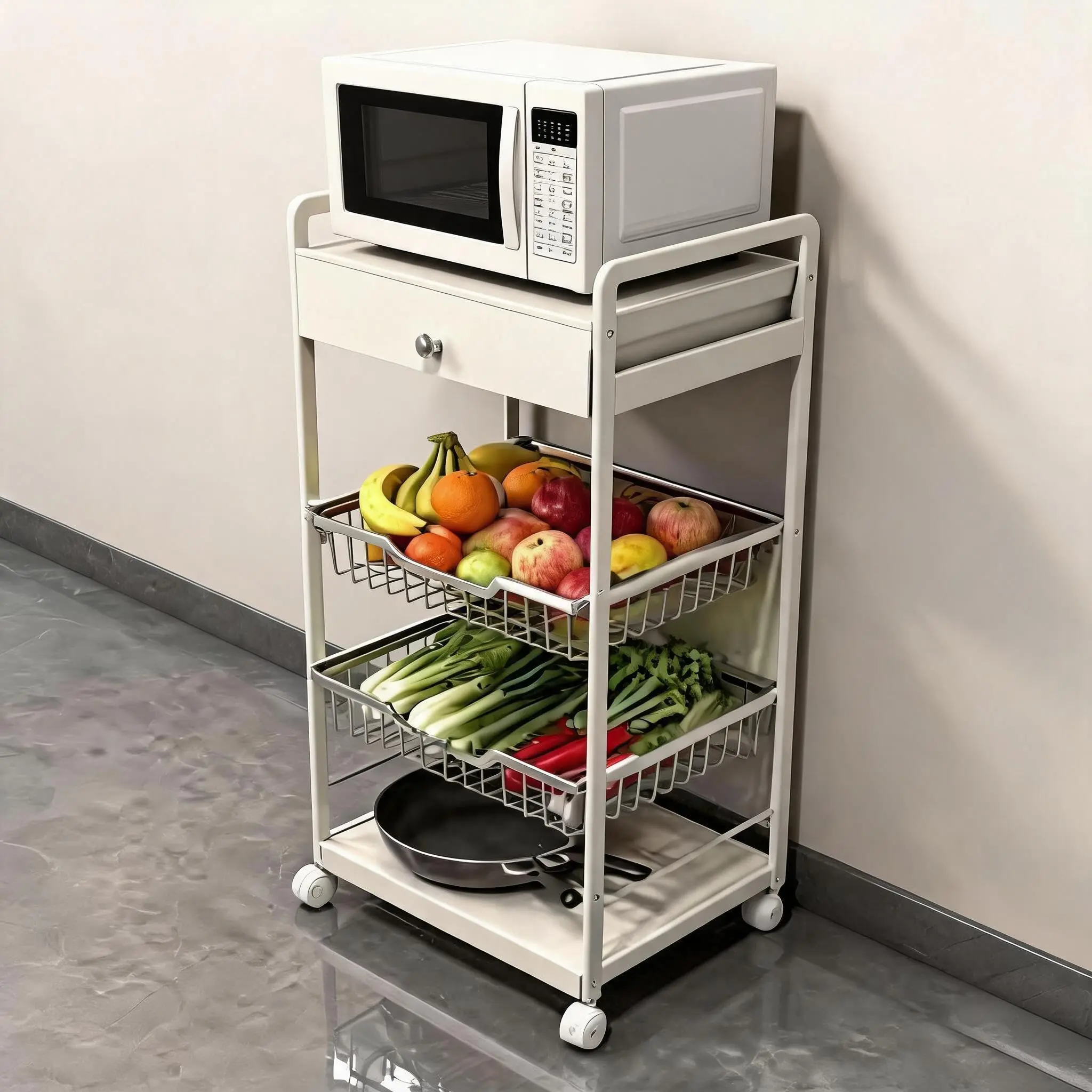 4-Tier Rolling Utility Storage Cart with Wheels, Heavy-Duty Metal Mobile Organizer for Kitchen, Pantry, Office, or Garage – Easy Mobility & Stable Structure