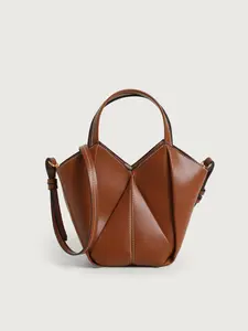 French Vintage Geometric Origami Tote Bag, Unique Design Folded Patchwork Handbag, Versatile Crossbody Commuter Women's Bag