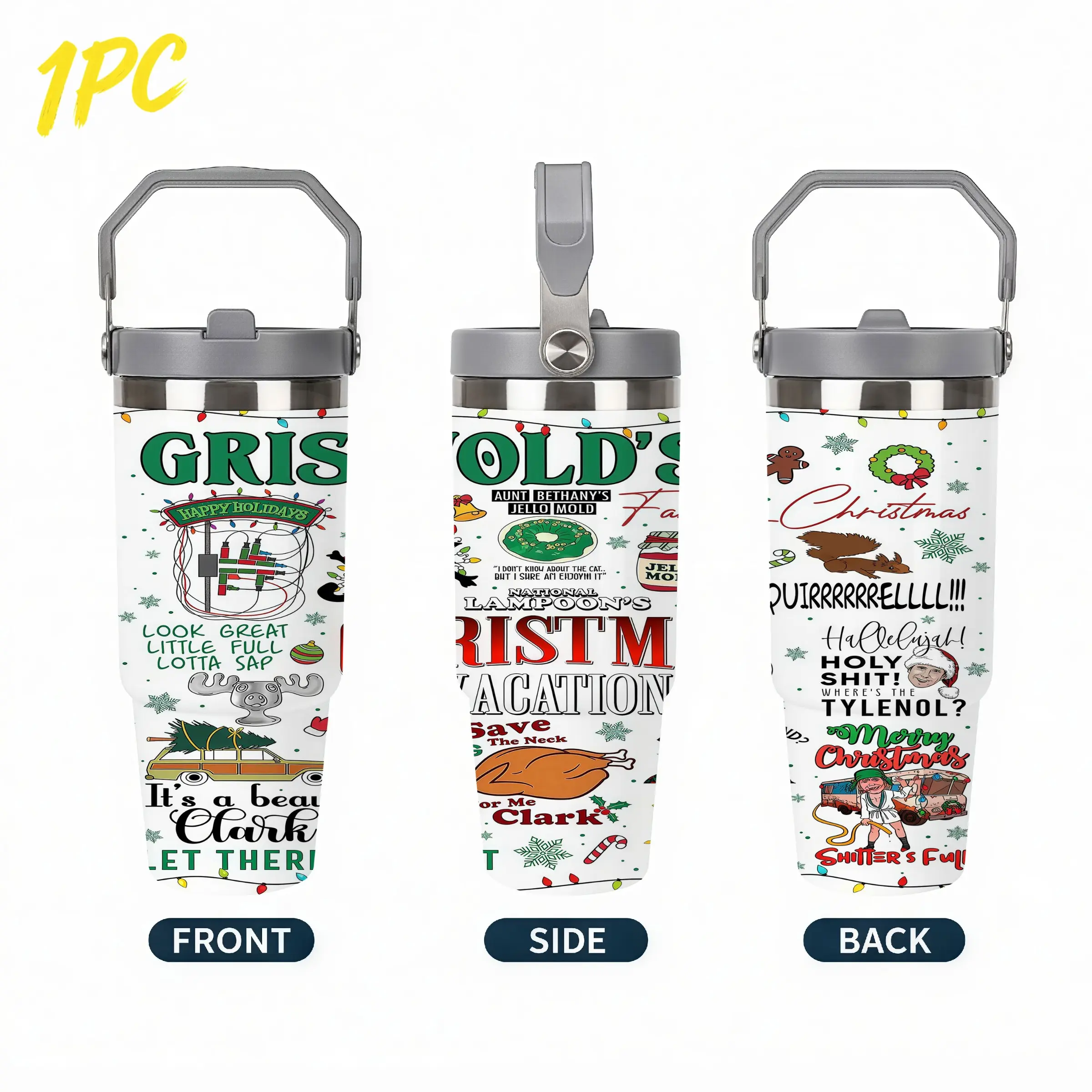 1pc 30oz 900ml 304 Stainless Steel Travel Tumbler, Funny Christmas Vacation Clark Holiday Meme Print, Novelty Xmas Holiday Gift Tumbler