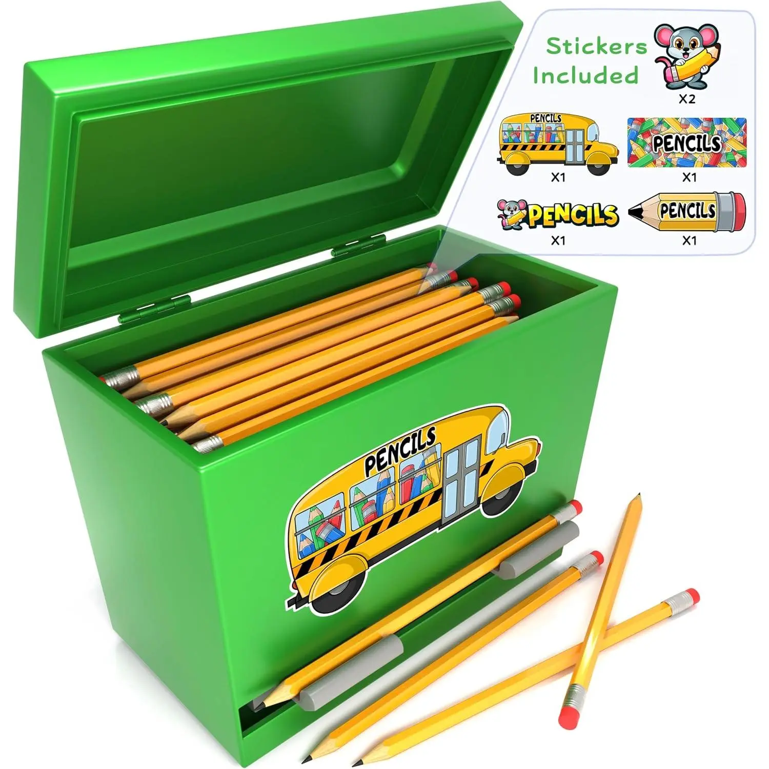 Pencil Dispenser Holder Green Stainless Steel Dispenser for Pencils with 6 Beautiful stickers for Decoration Metal Pencil Dispenser for Classroom  Office Teachers Students (Pencils Not Included)