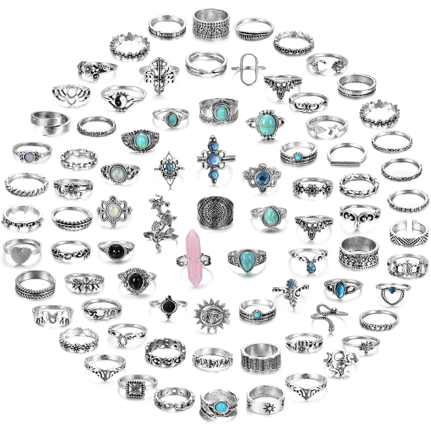 82 Pieces Vintage Midi Knuckle Ring Set for Women, Bohemian Stackable Rings, Crystal Feather Snake Joint Finger Rings Boho Jewelry