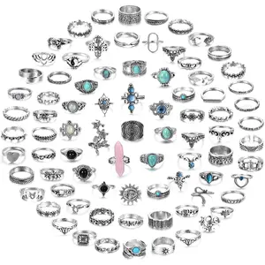 82 Pieces Vintage Midi Knuckle Ring Set for Women, Bohemian Stackable Rings, Crystal Feather Snake Joint Finger Rings