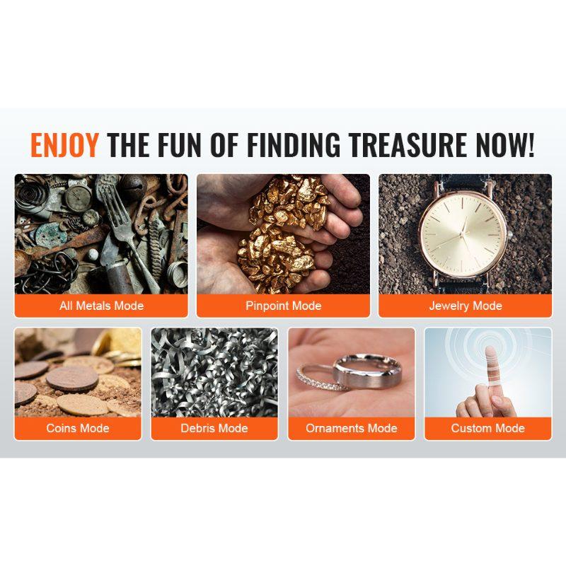 VEVOR Waterproof Metal Detector, 12 Coil, Professional Rechargeable Gold Detector, 39-50 in Adjustable with LCD 7 Modes Advanced DSP Chip Bluetooth Headset, IP68 for Detecting Gold Treasure Hunting