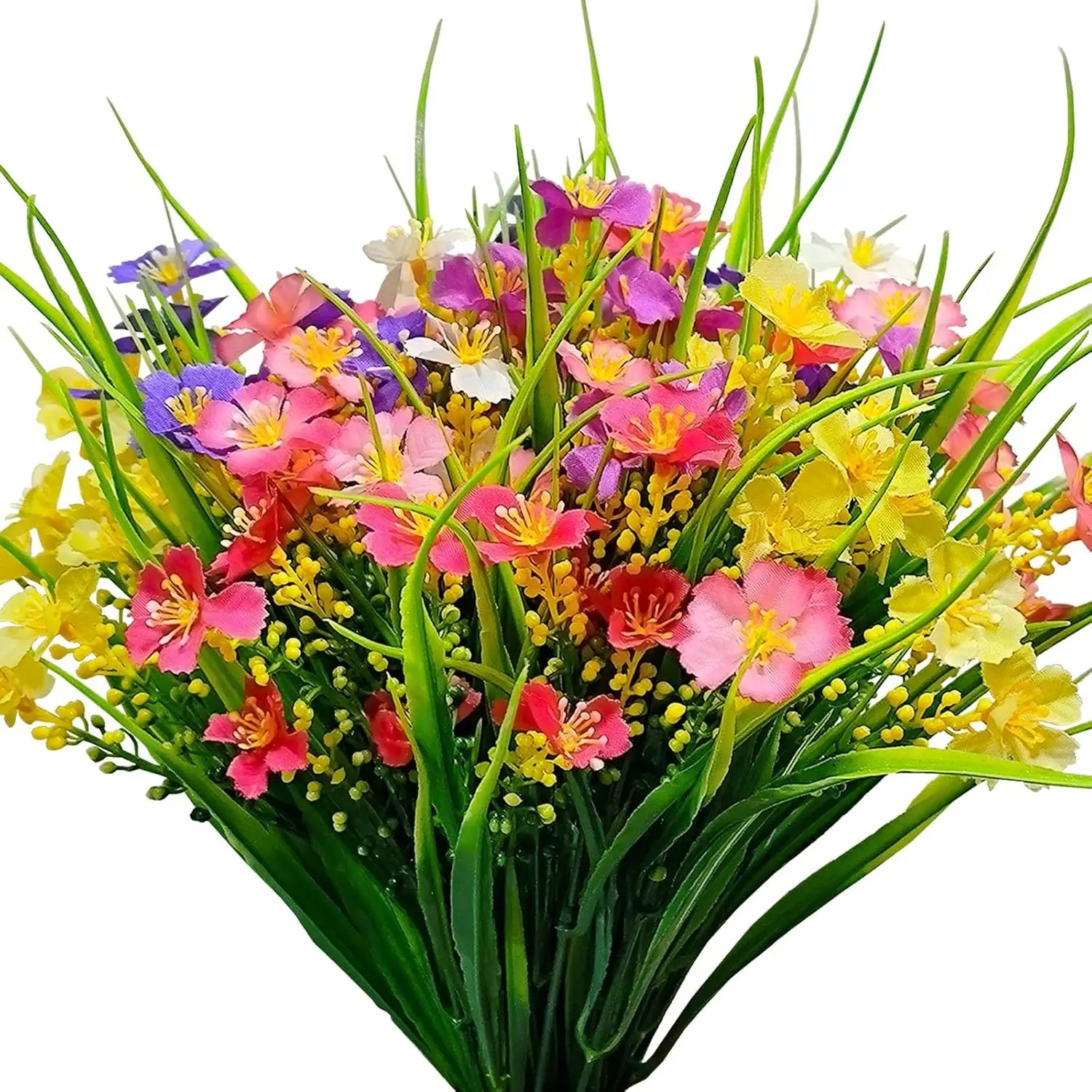12 Bundles Outdoor Artificial Flowers, UV-Resistant Silk-Like Wildflowers, Colorful Plastic Fake Plants, Decorative Flowers, Garden Decor for Spring Summer, Artificial Flower Decorations