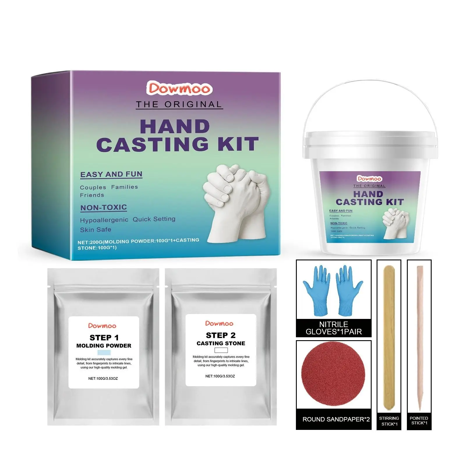 DIY Hand Mold Kit, 3D Hand Clone Toy Set, Includes Clone Powder, Model Powder, Gloves, Sandpaper, Mixing Tool, Quick Dry, Creative Gift