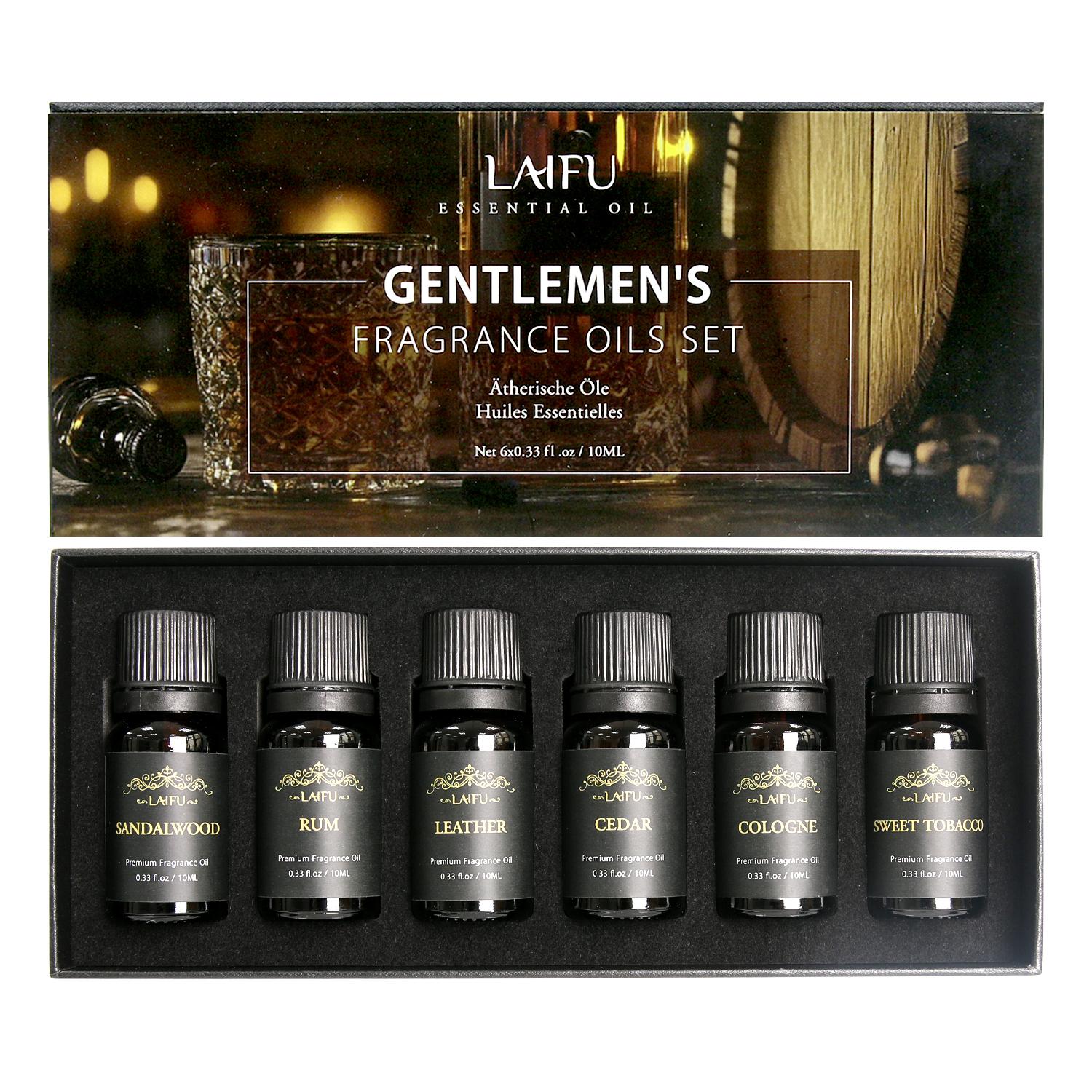 Water Soluble Essential Oils Kit for Fresh Air, Sandalwood, Cedarwood, Leather, Sweet, Rum, Eau De Cologne, Suitable For Homes, Offices and SPA, 6x10ml