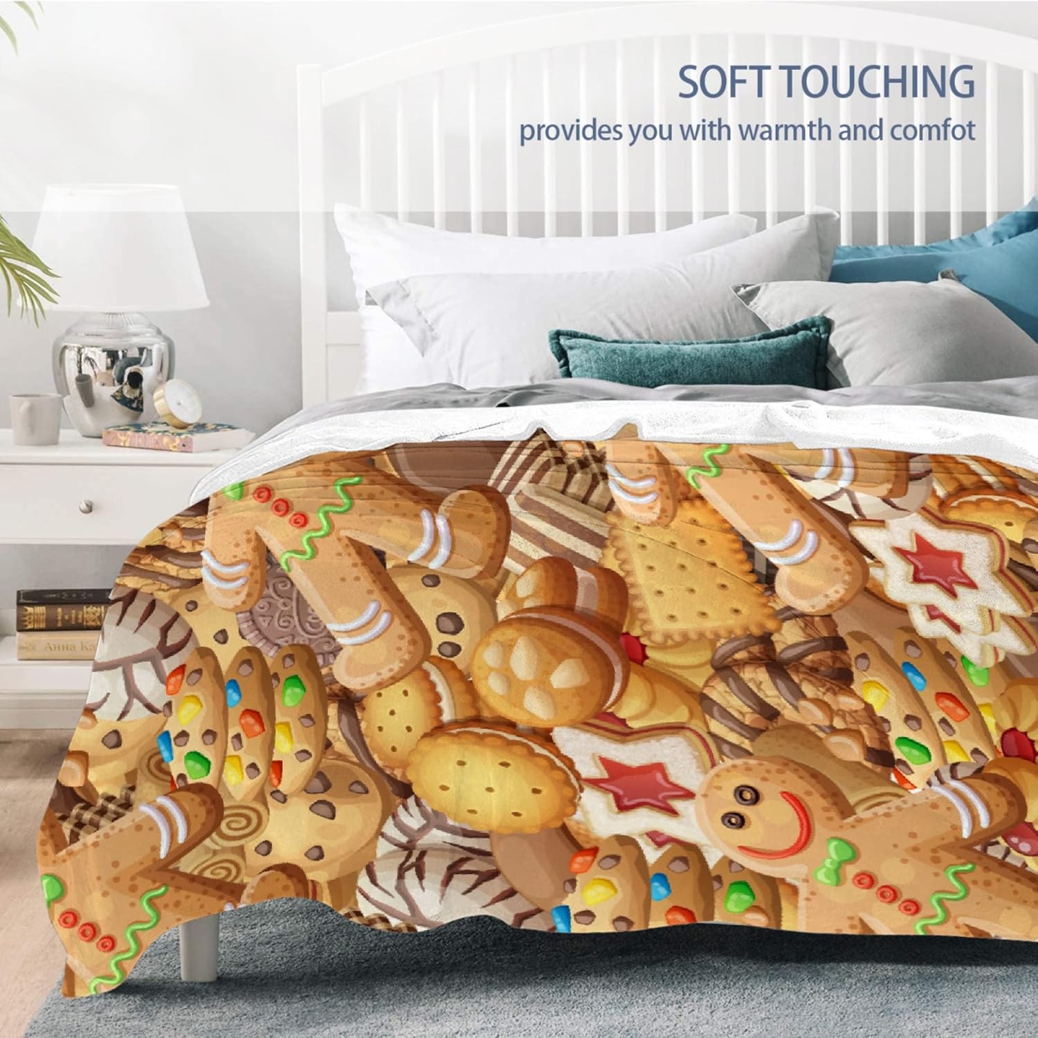 Dessert Gingerbread Man Blanket Flannel Throw Lightweight Super Soft Cozy Luxury Family Bed Blanket Birthday Gift Microfiber