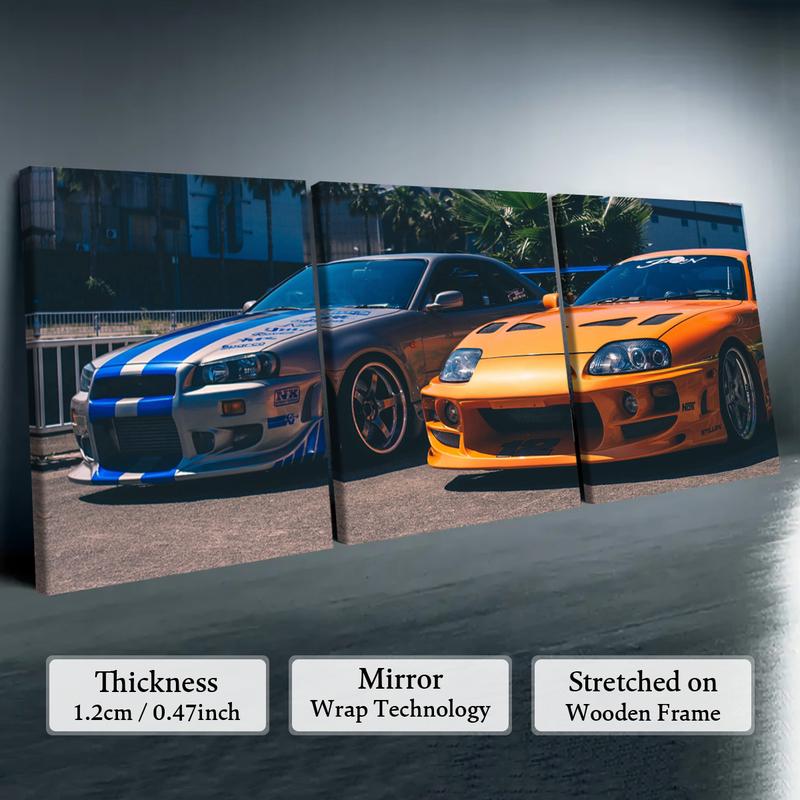 Formula Car Pattern Canvas Painting with Wooden Frame, 3 Counts/set Modern Art Wall Decor, Wall Art for Home Living Room Bedroom Office, Decoration