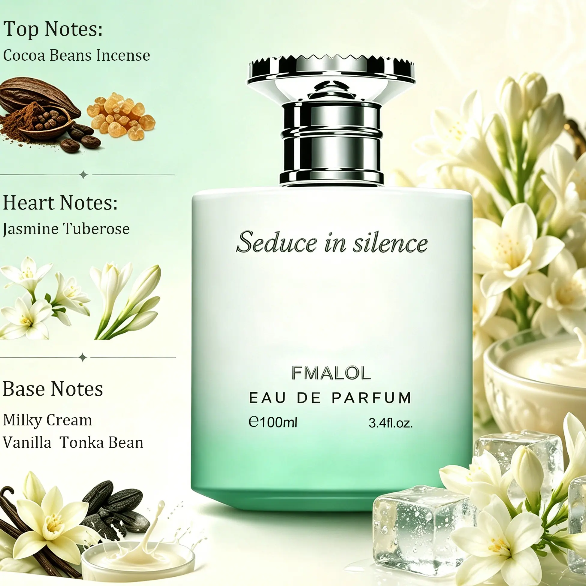 Fmalol Silent Temptation Eau De Toilette 100ML, EDT Perfume, Fresh Aquatic Woody Scent, Long-Lasting Neutral Perfume, Elegant Bottle, Ideal for Daily Use