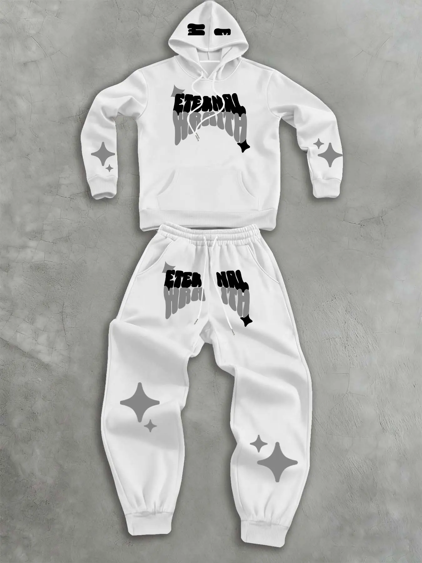 Men's 2-Piece Set Hoodie and Pants, Letter Star Print, Pocket Fleece Hoodie, Drawstring Fleece Pants, Casual Fashion Daily Wear, Outfit Sets