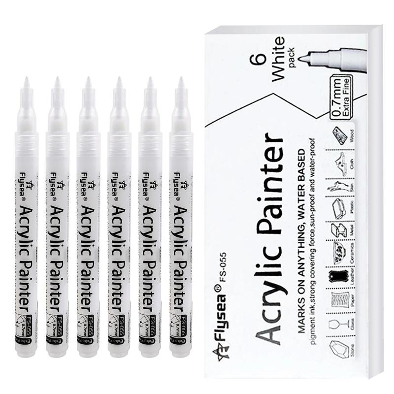 Acrylic Paint Pen (6 Counts/box), Student Acrylic Paint Pen for Rock Painting, Stone, Wood, Tire, Fabric, Canvas Extra-fine Tip Paint Pen, Acrylic Marker Pen