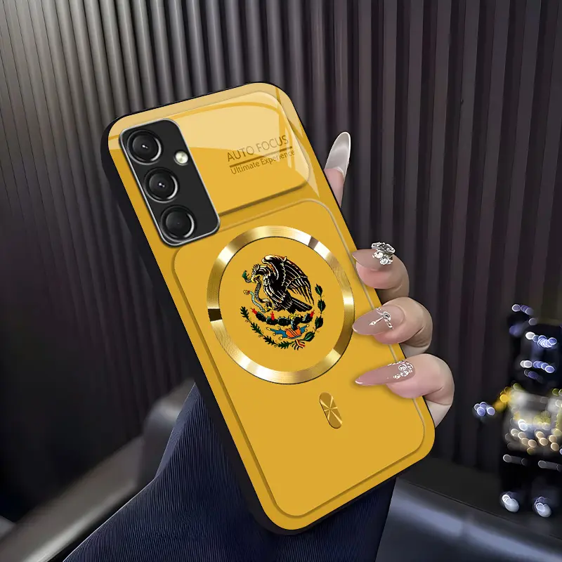 MagSafe Magnetic Charging Glass Case for Galaxy A54 Model, Mexican Eagle Ethnic Totem Print, Vintage Latin Culture Design, Shockproof Wear-Resistant Unisex Protective Cellphone Shell - XS9527