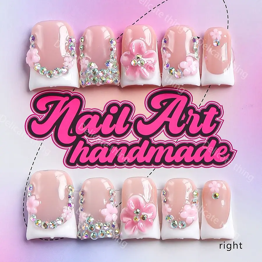 Y2K Style Press-On Nails, Fake Nails, 10pcs Handmade Artificial Nails, XS S M L Sizes, Perfect for Parties, Includes Jelly Glue, Crystal Stick, File