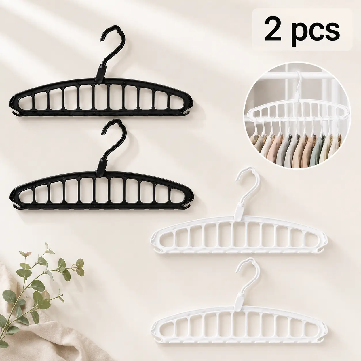 2 Pack Space-Saving Clothes Hangers, 11-Slot Rotating Closet Organizers with Hooks for Shirts, Pants and Compact Wardrobe Storage