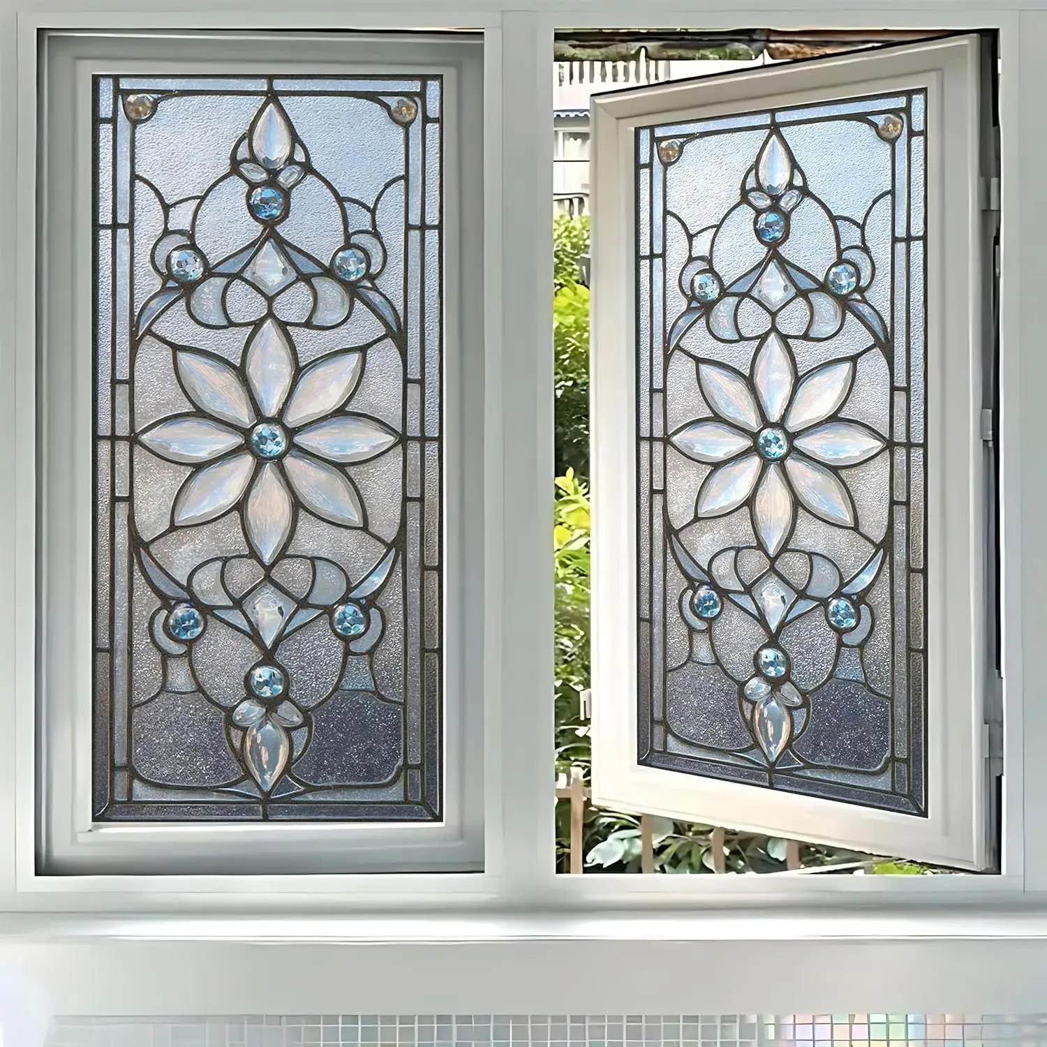 Electrostatic Adhesive Window Sticker, 17.5 x 39.3 inches, no Glue Required, Easy to Install, Suitable for  and Seasonal Window Decoration. (Geometric Shapes)