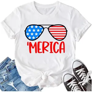 Patriotic Shirts for Women 'Merica Sunglasses Shirt USA Flag Tee 4th of July T-Shirt