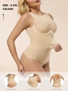 High Neck Sleeveless Ribbed Shapewear Bodysuit, Tummy Control Waist Shaping, Chest Enhancer, Seamless Compression, Slimming Hourglass Figure