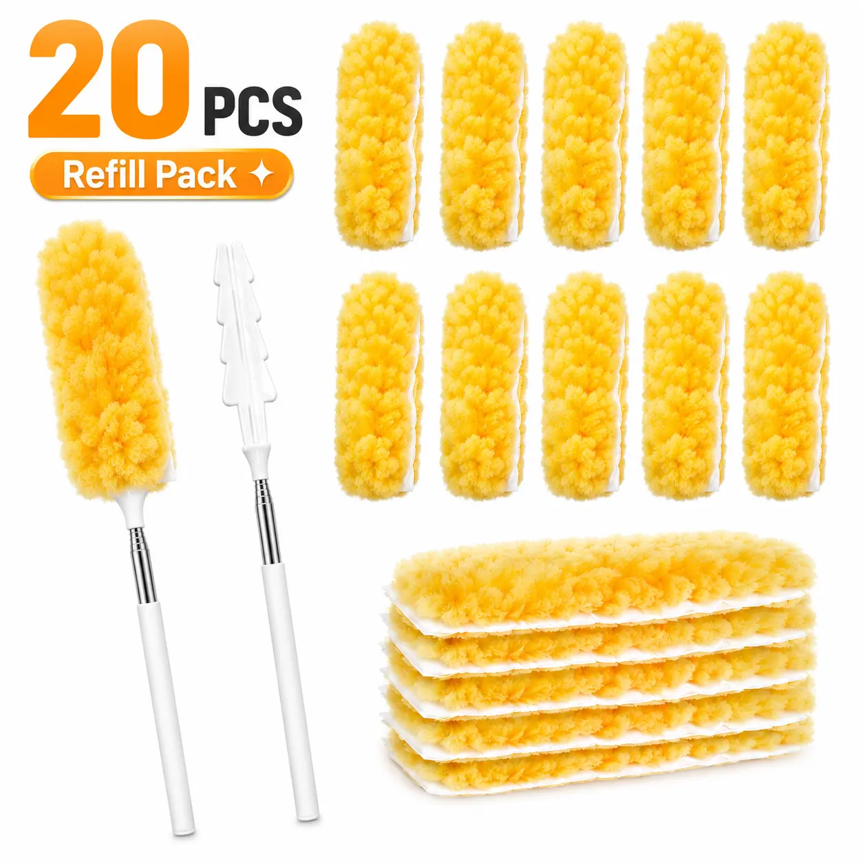 20 Pack 360 Duster Refills with 1 Handle, Heavy Duty Disposable Dusters for Cleaning Furniture, Blinds, Ceiling Fans