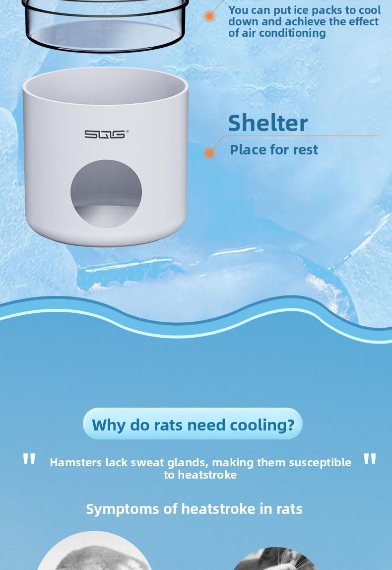 Small Pet Cooling & Hideout Hut, made of PP material, light-blocking, chew-resistant and roomy.Suitable for hamsters, Syrian hamsters, fancy rats, hedgehogs and other small pets.Comes with 2 replacement ice packs.