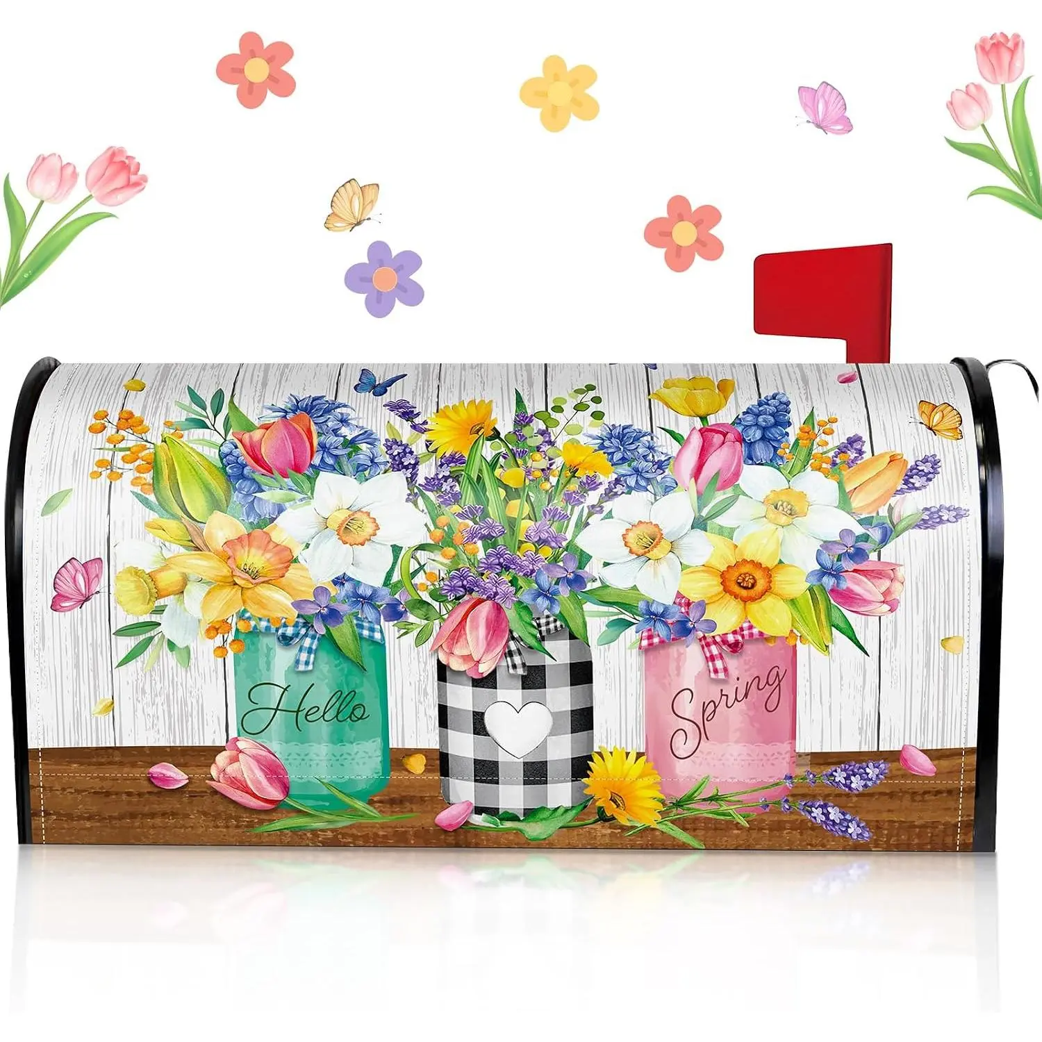 Spring Summer Mailbox Covers  Standard Size 18 x 21 Inch  Mailbox Wrap Rustic Floral  Letter Box Cover Wrap Decoration for Garden Yard Outdoor()