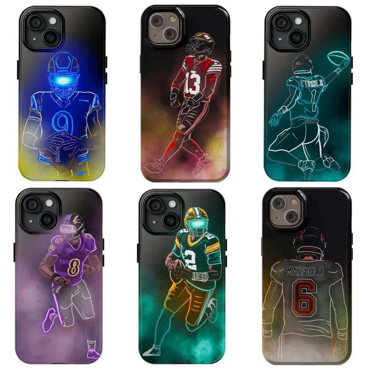 Durable Mobile Phone Case Accessories - High Detail Neon-Style American Football Player Design1, Fits iOS iPhone 12-17 Series, Ideal Holiday Gift for Special Someone