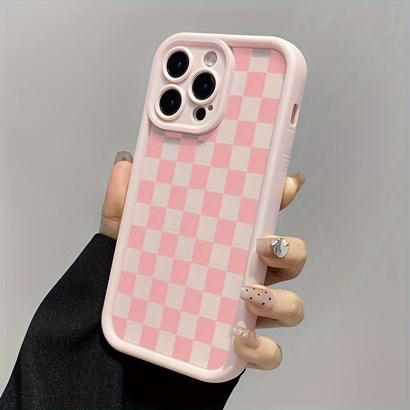 Phone Case - A Pink Checkered Matte Full-Body Protective Case Designed to Prevent Drops And Shocks, Compatible with iPhone 17 E Air Pro ProMax iPhone16 15 14 Plus 13 12 Mini 11 X XS XR