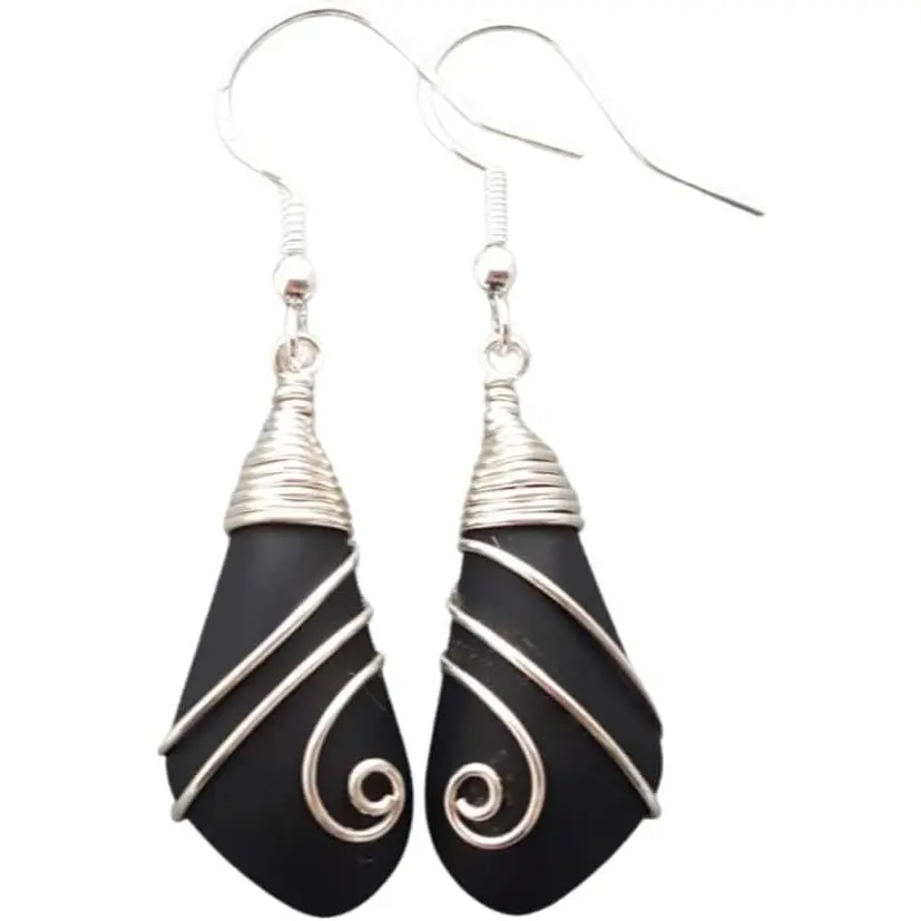 Hawaiian Sea Glass Earrings, Wire Wrapped Swirls Earrings, Sea Glass  For Women Beach  For Women,  Birthday  For Women
