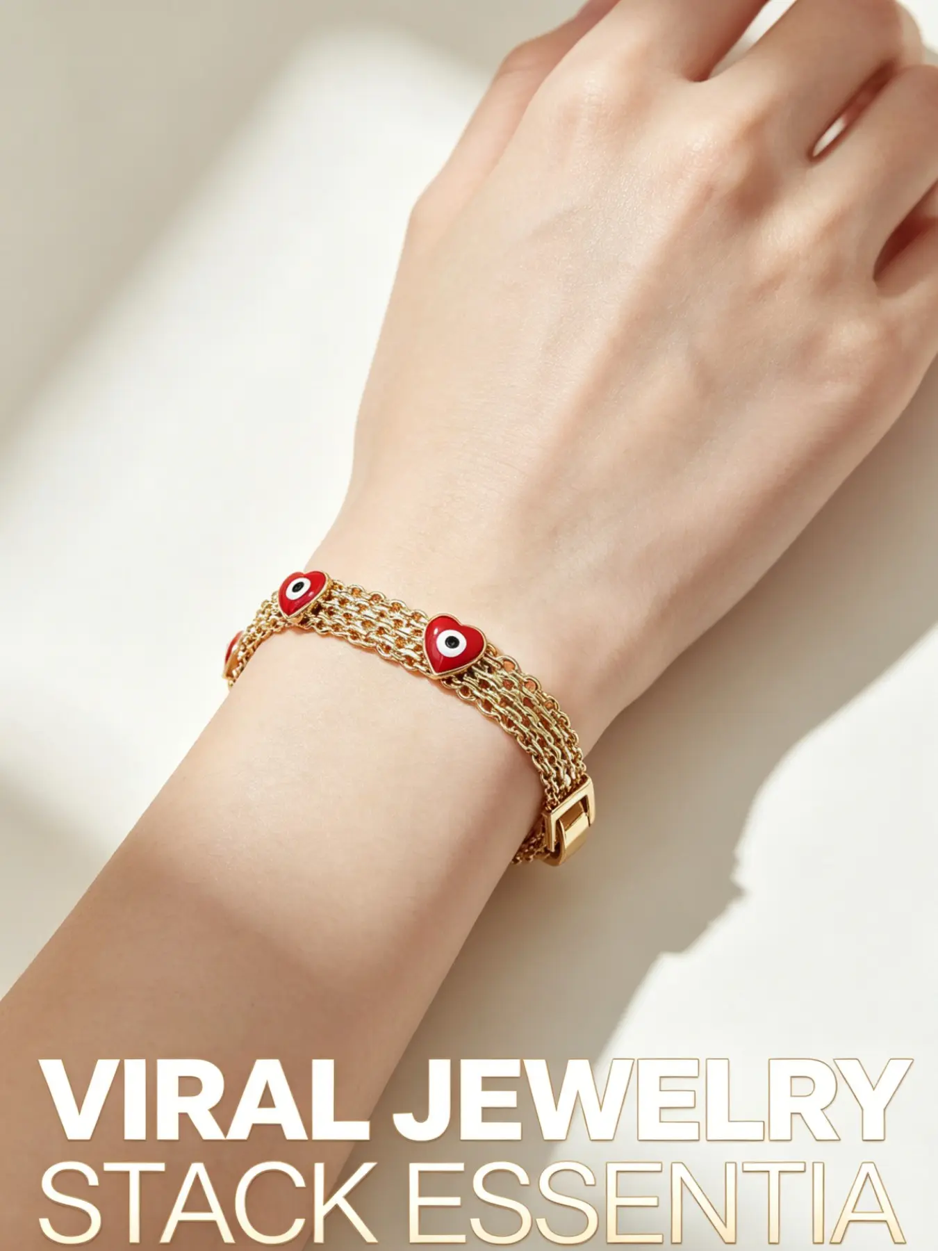 Red Heart Enamel Evil Eye Wide Cuban Bracelet, Gold-Tone Plated Hypoallergenic Anti-Tarnish Punk Boho Unisex Jewelry Birthday Gift，EvilEyeBracelet CubanChainJewelry  Gold-Tone Plated HypoallergenicJewelry PunkHipHopJewelry BohoStackableBracelet
